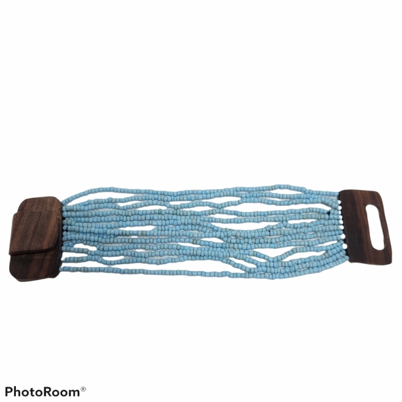 Stretch Cuff Style Real Wood Walnut Statement Bracelet - Picture 6 of 8